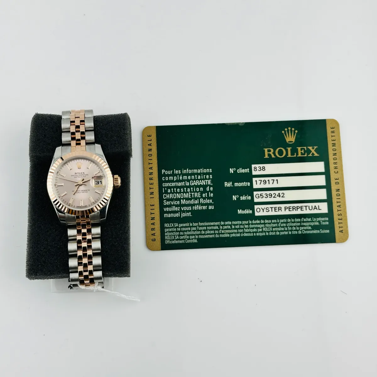Rolex Datejust Lady Pink Stick Dial on D Link Jubilee Ref 179171 with Card Old Green 2015