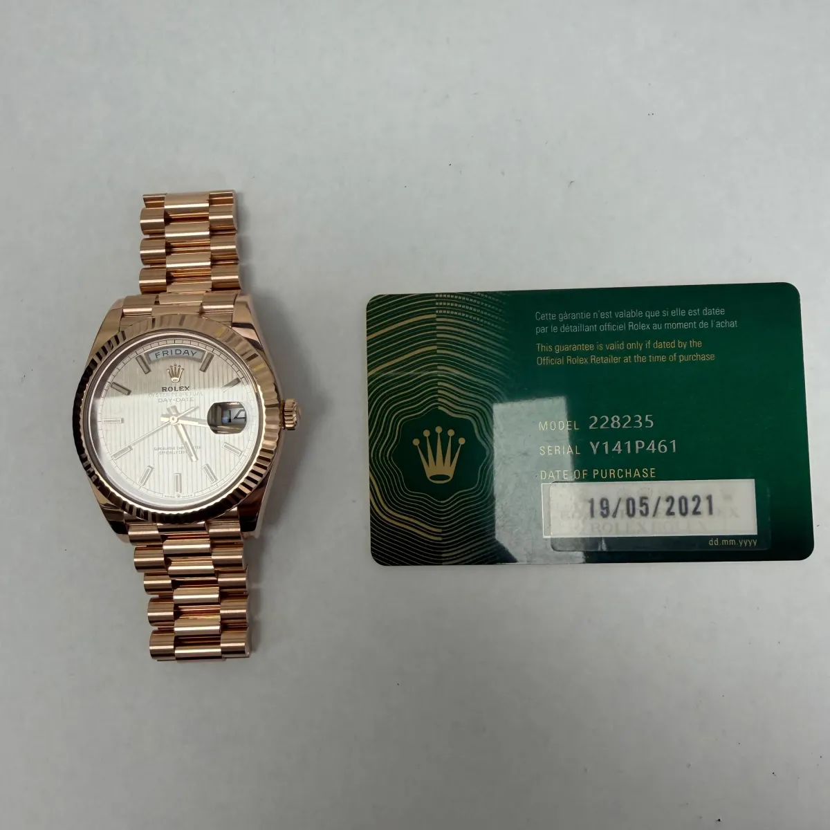 Rolex Day-Date 40 Sundust Strip Motif Index Dial On President