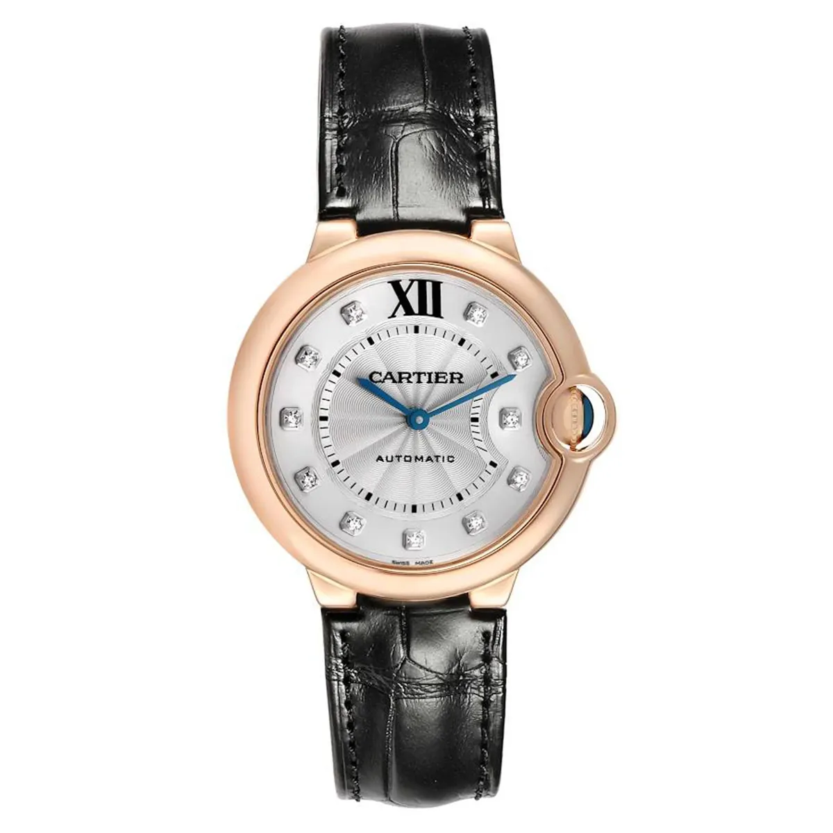Cartier Ballon Bleu Silver Factory Diamond Dial On Leather