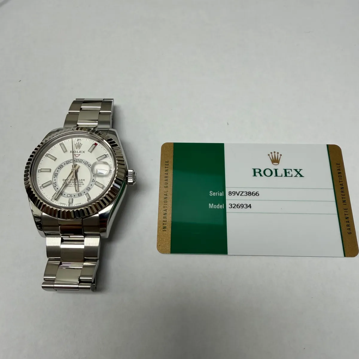 Rolex SkyDweller White Dial on Oyster Ref 326934 with New Style Card White 2018