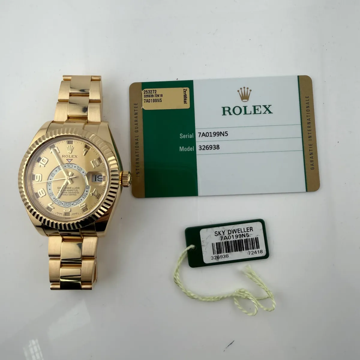 Rolex Sky Dweller Champagne Sunray Arabic Dial on Oyster Ref 326938 with New Style Card White 2016