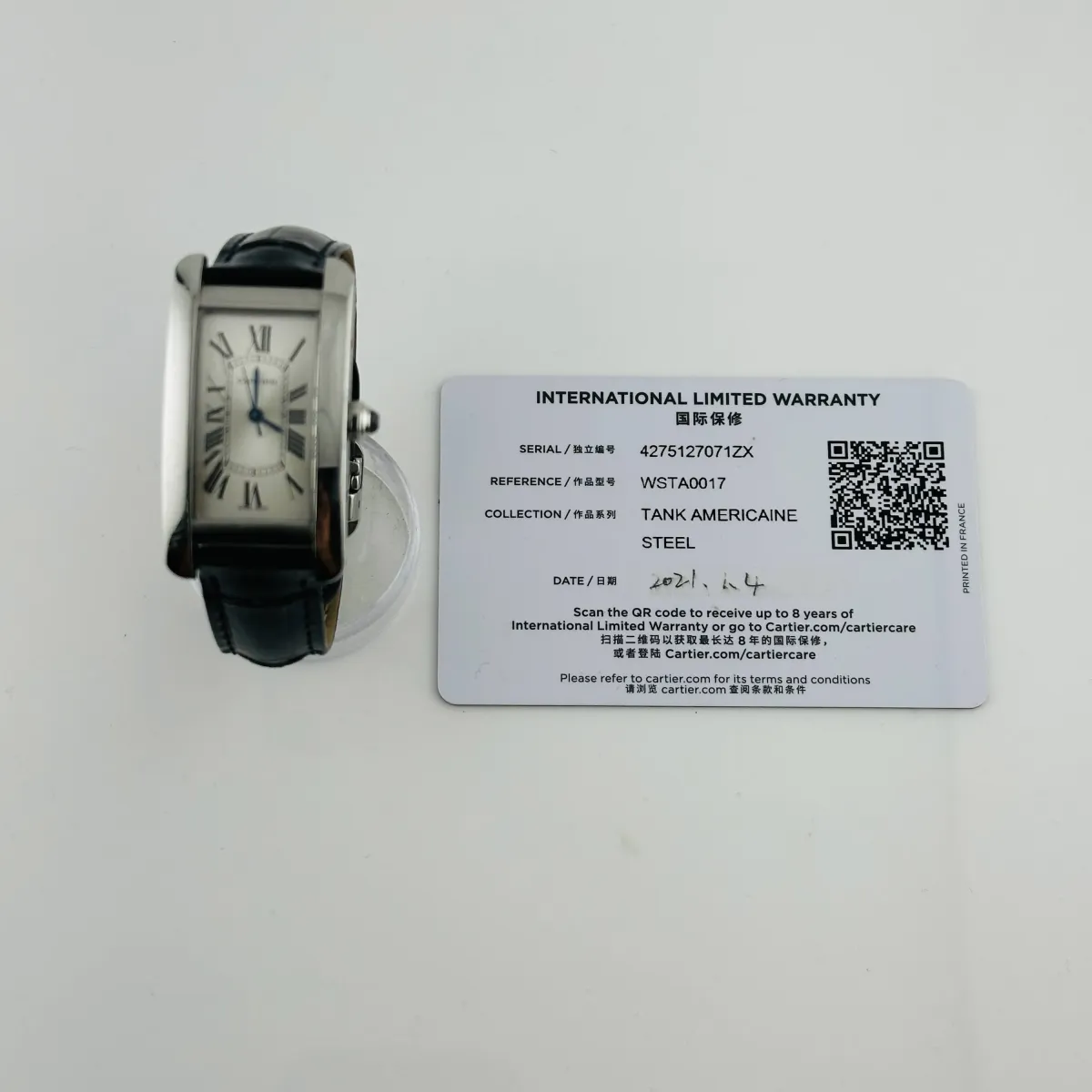 Cartier Tank Americaine Silver Roman Dial On Leather