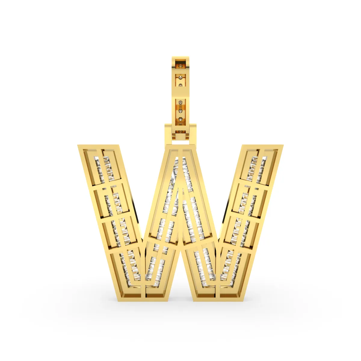 Natural Diamond Alphabet Initial Letter W Charm Pendant