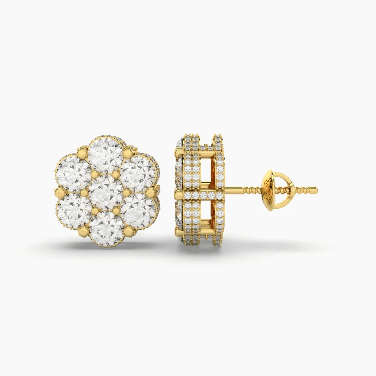 Natural Diamond Sunflower Earrings For Unisex