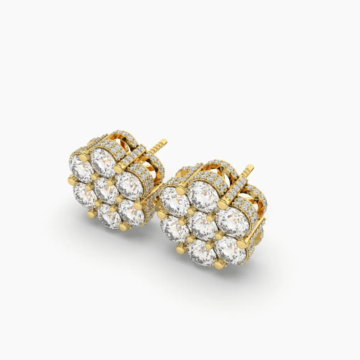 Natural Diamond Sunflower Earrings For Unisex