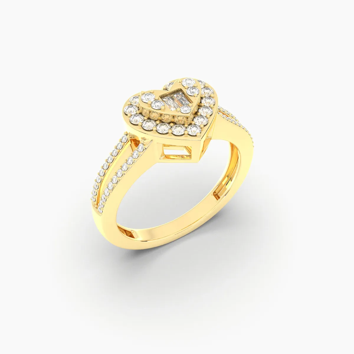 Women's Baguette And Round Cut Natural Diamond Heart Engagement Ring