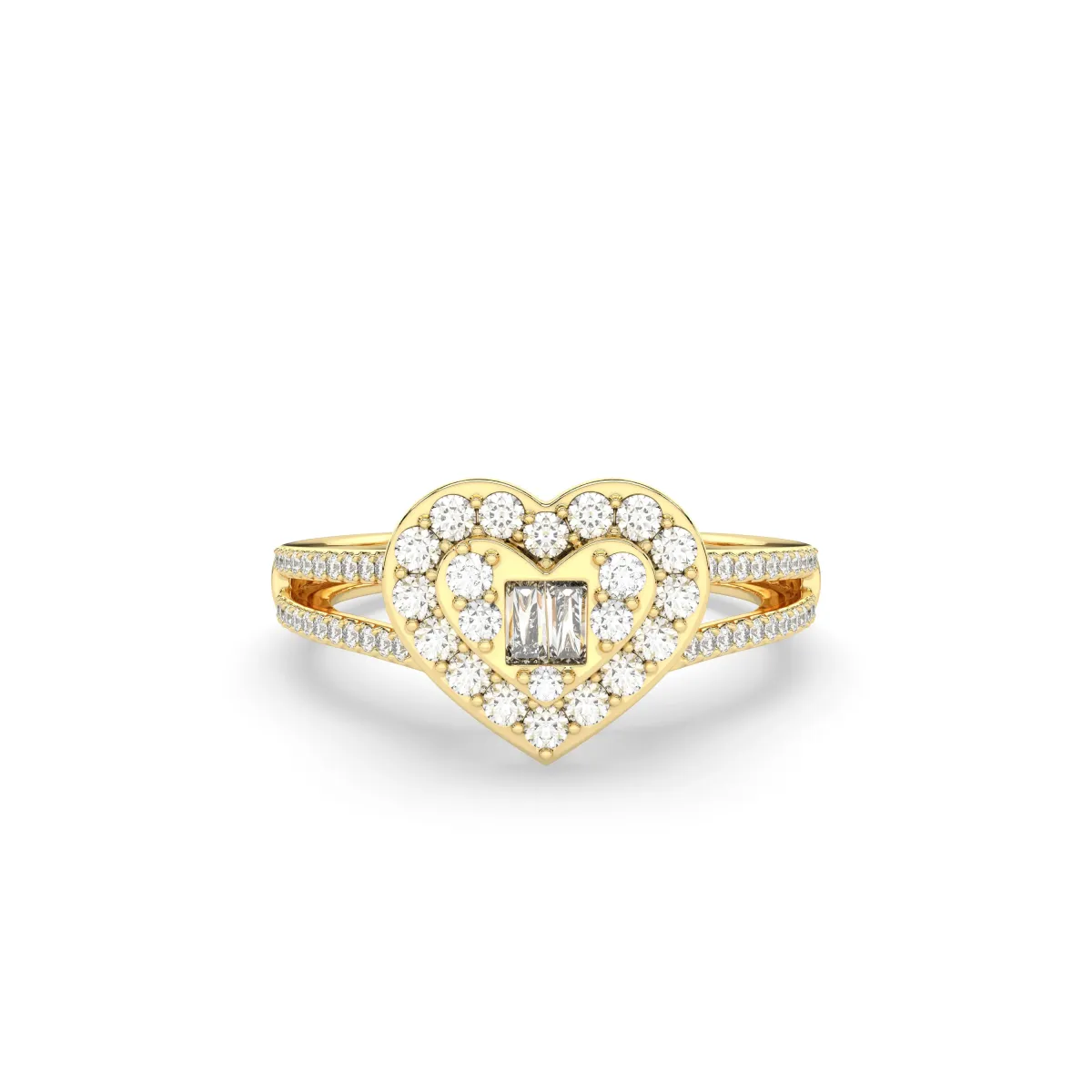 Women's Baguette And Round Cut Natural Diamond Heart Engagement Ring
