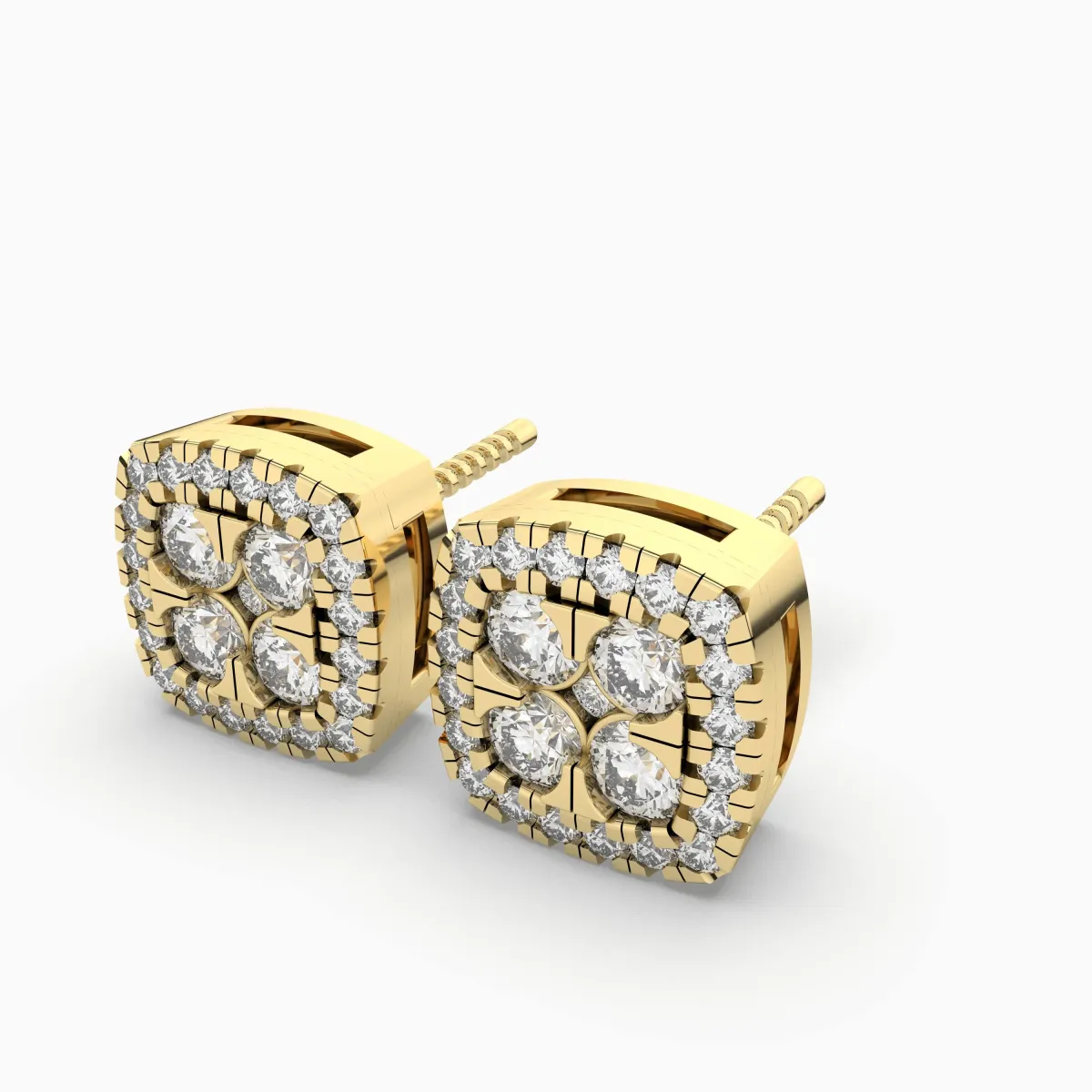 Natural Diamond Cluster Square 0.35 CT.T.W Natural Diamond Stud Earrings