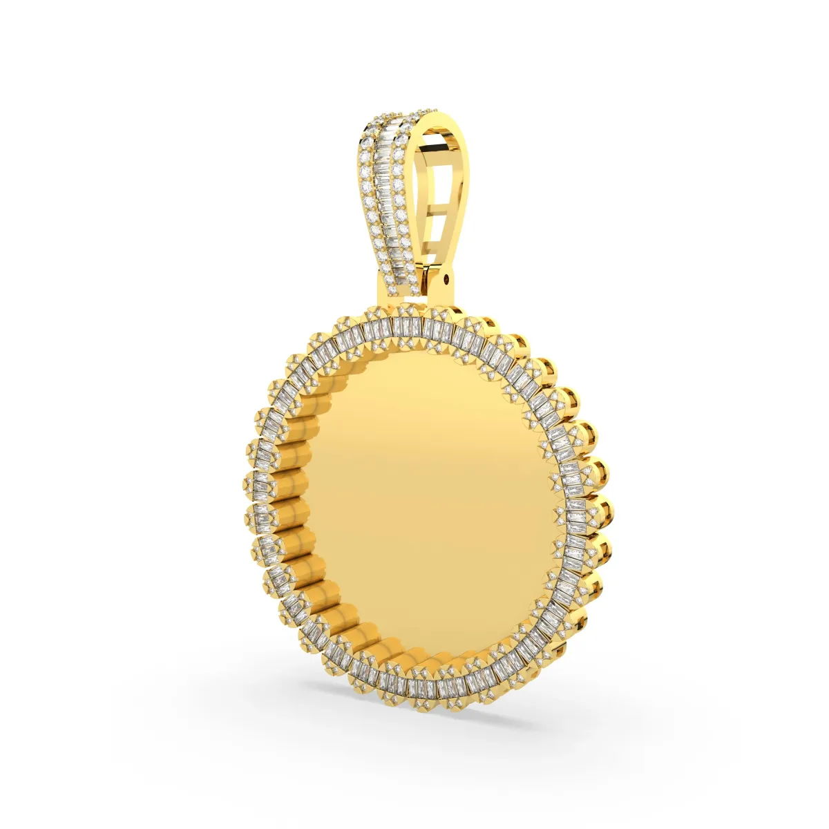 Baguette And Round Natural Diamond Photo Pendant