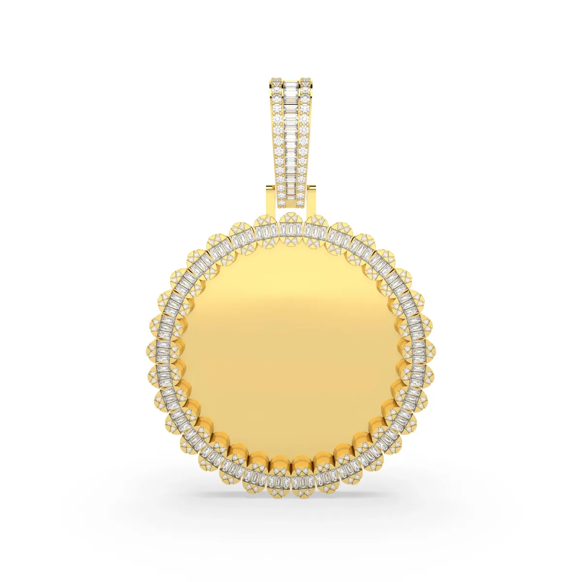 Baguette And Round Natural Diamond Photo Pendant
