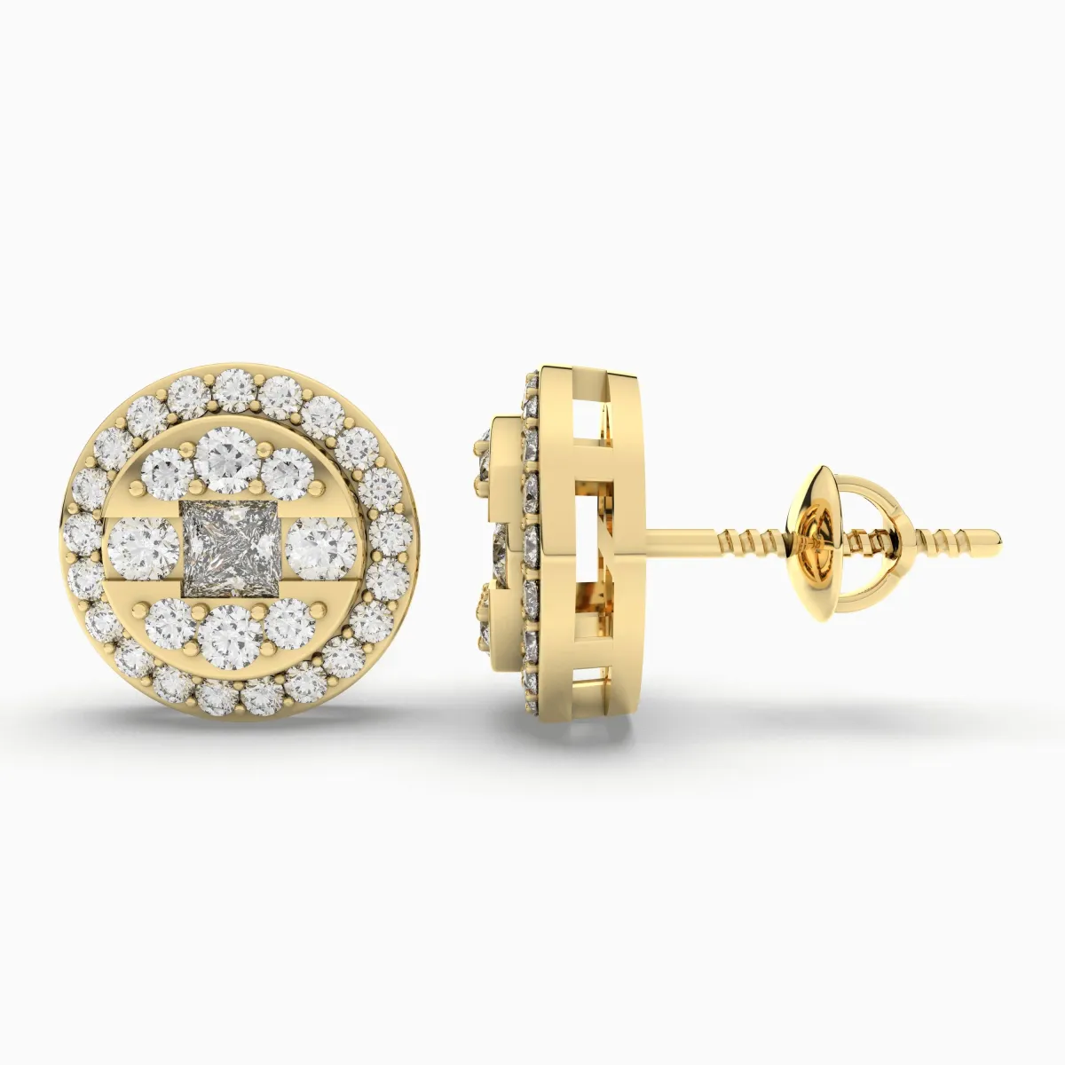 Round Halo Natural Diamond Stud Earring
