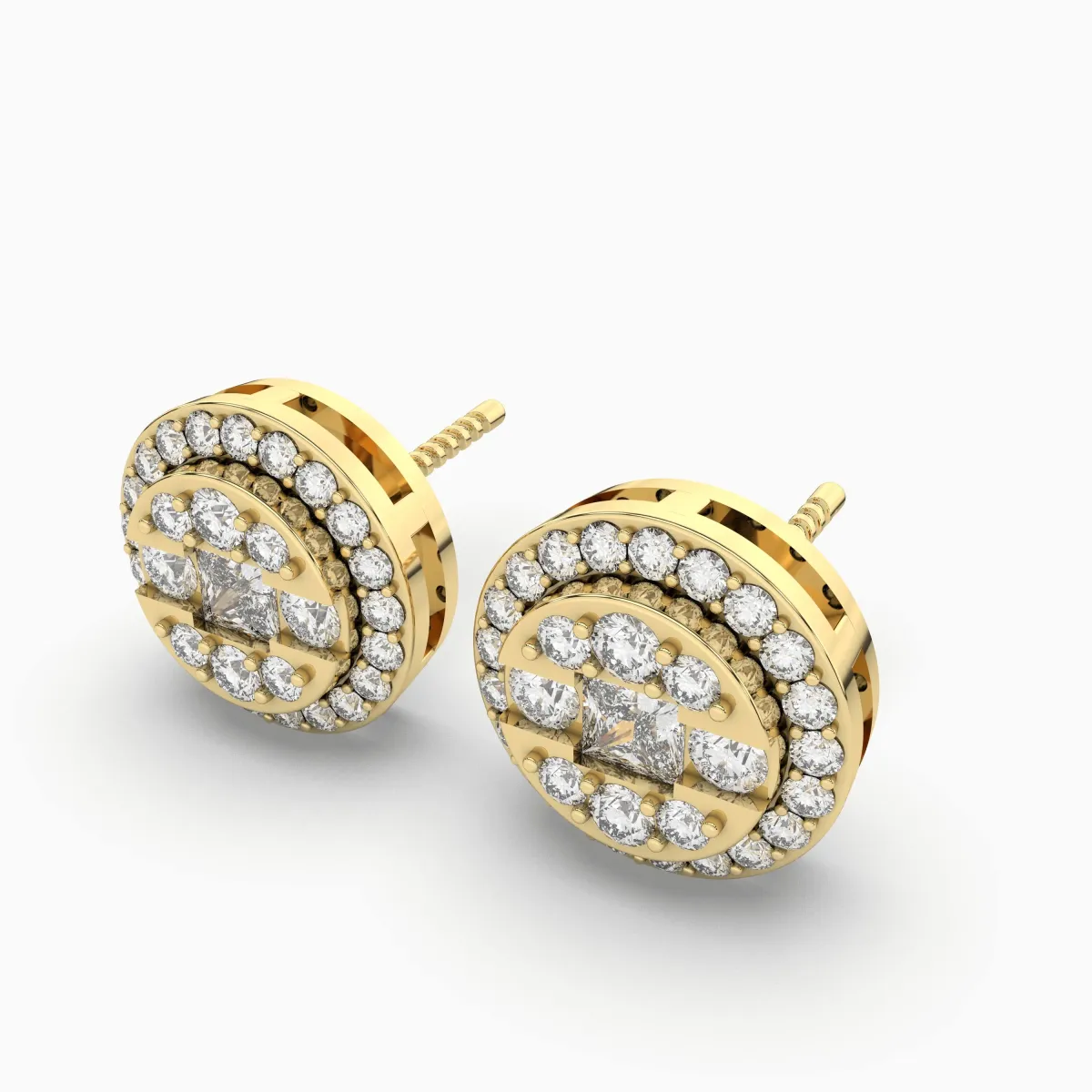 Round Halo Natural Diamond Stud Earring