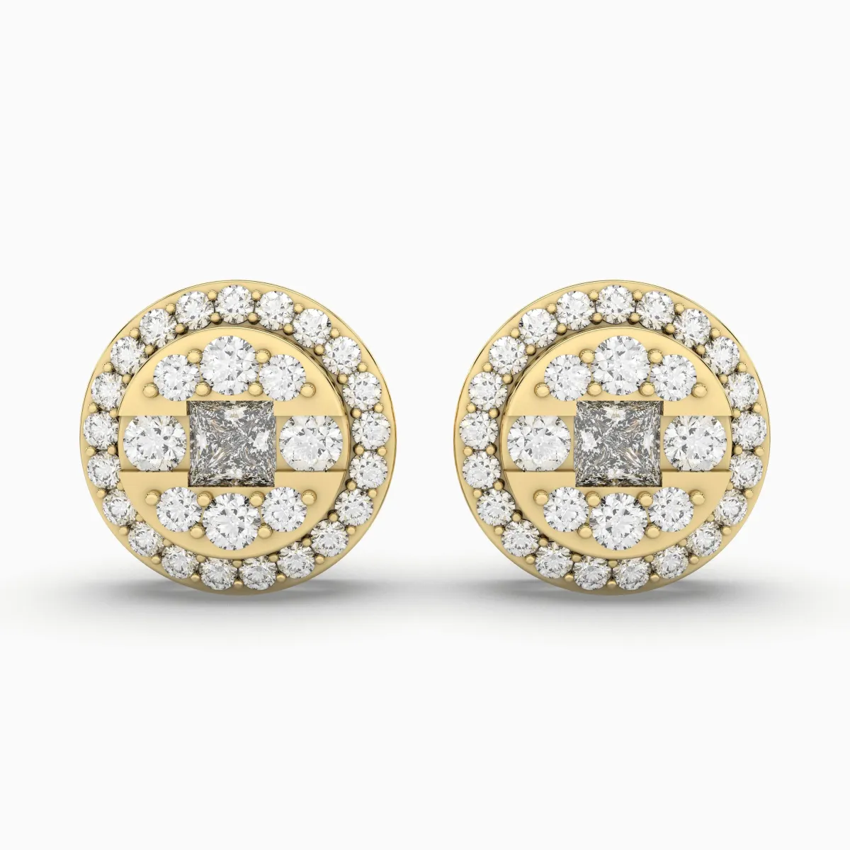 Round Halo Natural Diamond Stud Earring