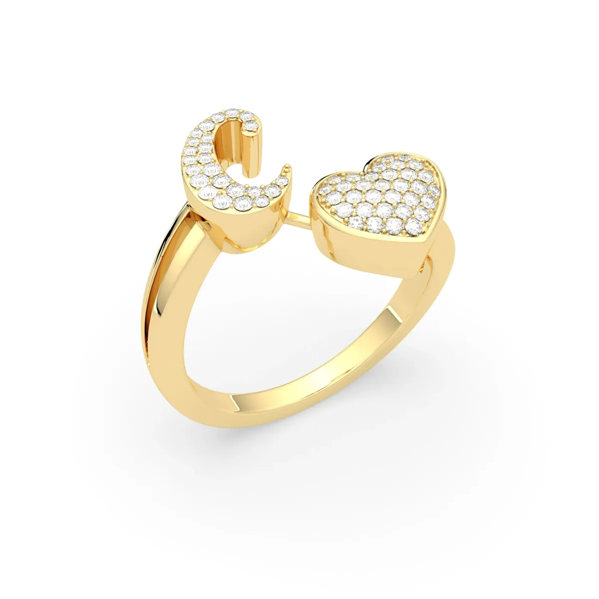 Initial Letter C Love Heart Shape Valentine Ring