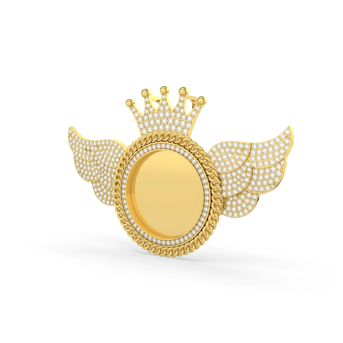 Natural Diamond Picture Pendant With Wings And Crown