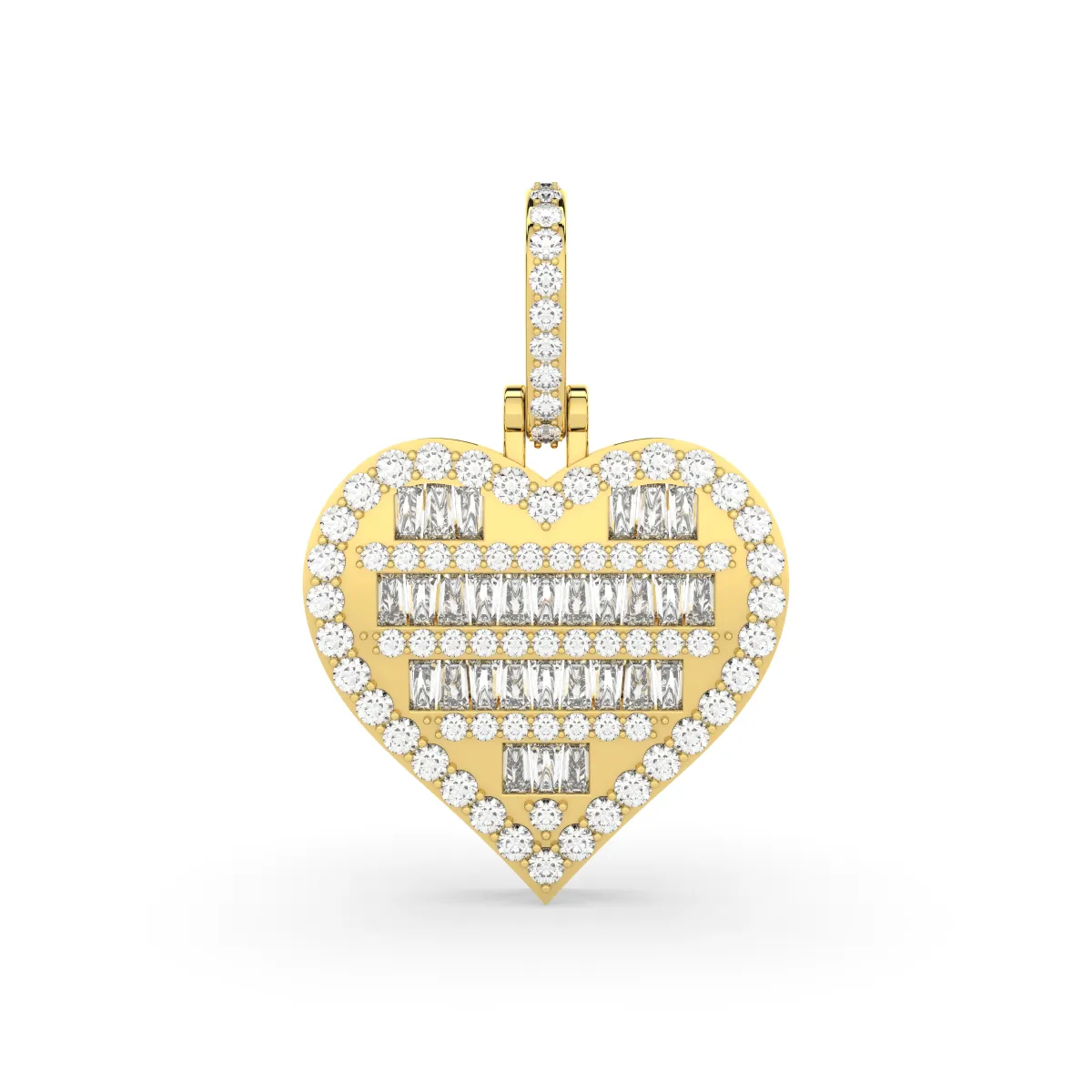 Women's Round And Baguette Natural Diamonds Heart Pendant