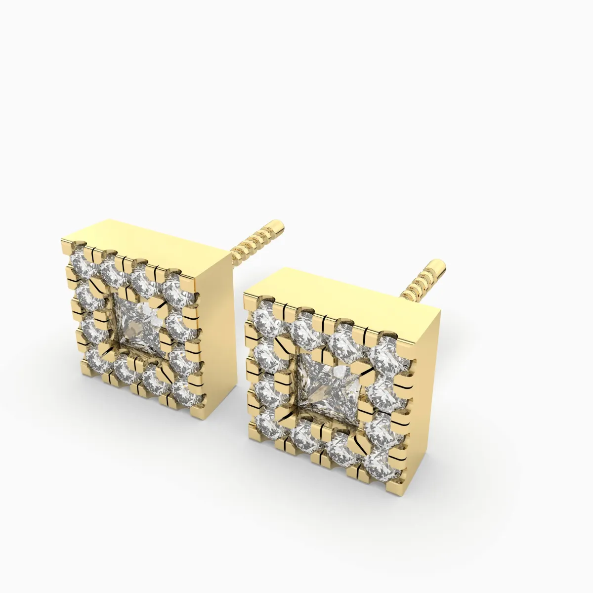 Square Natural Diamond Stud Earrings - 0.54 CT Natural Diamonds For Women