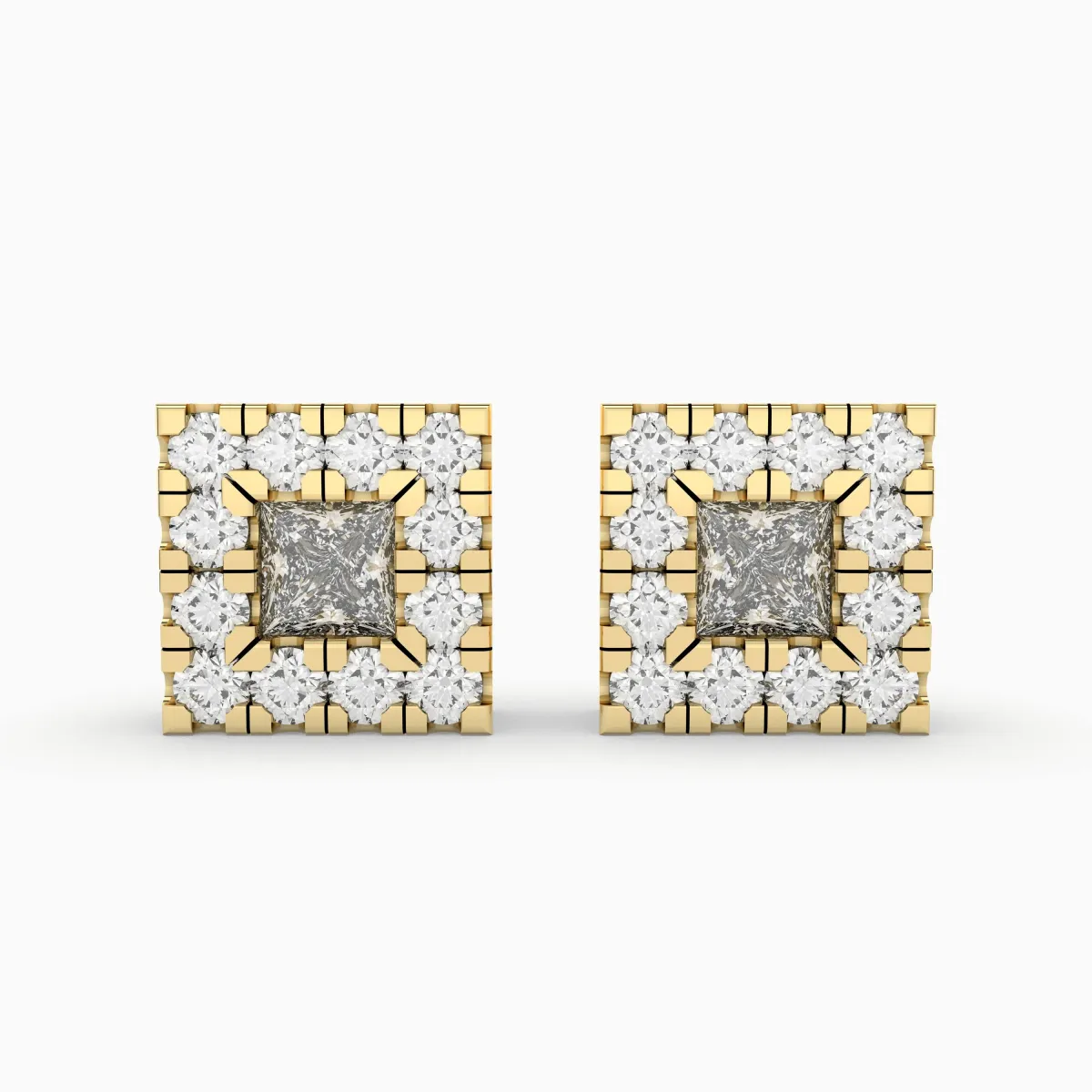 Square Natural Diamond Stud Earrings - 0.54 CT Natural Diamonds For Women