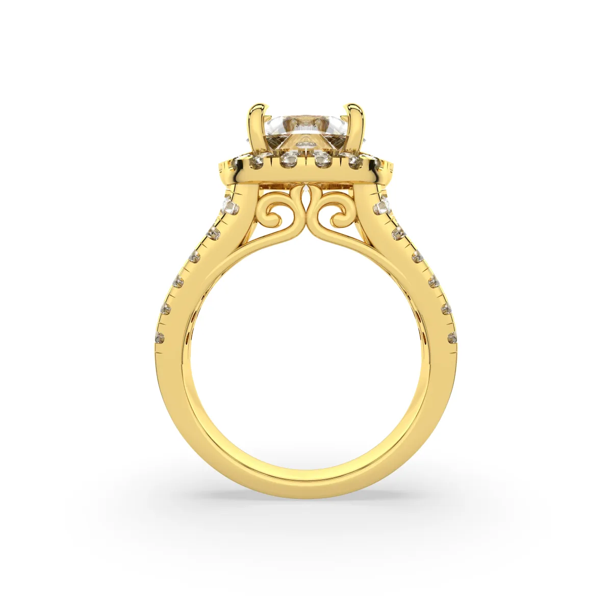 Halo Solitaire Split Shank Diamond Engagement Ring