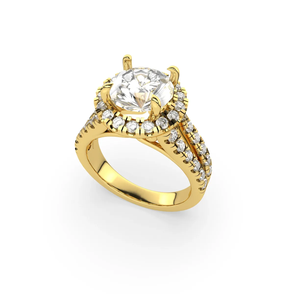 Halo Solitaire Split Shank Diamond Engagement Ring