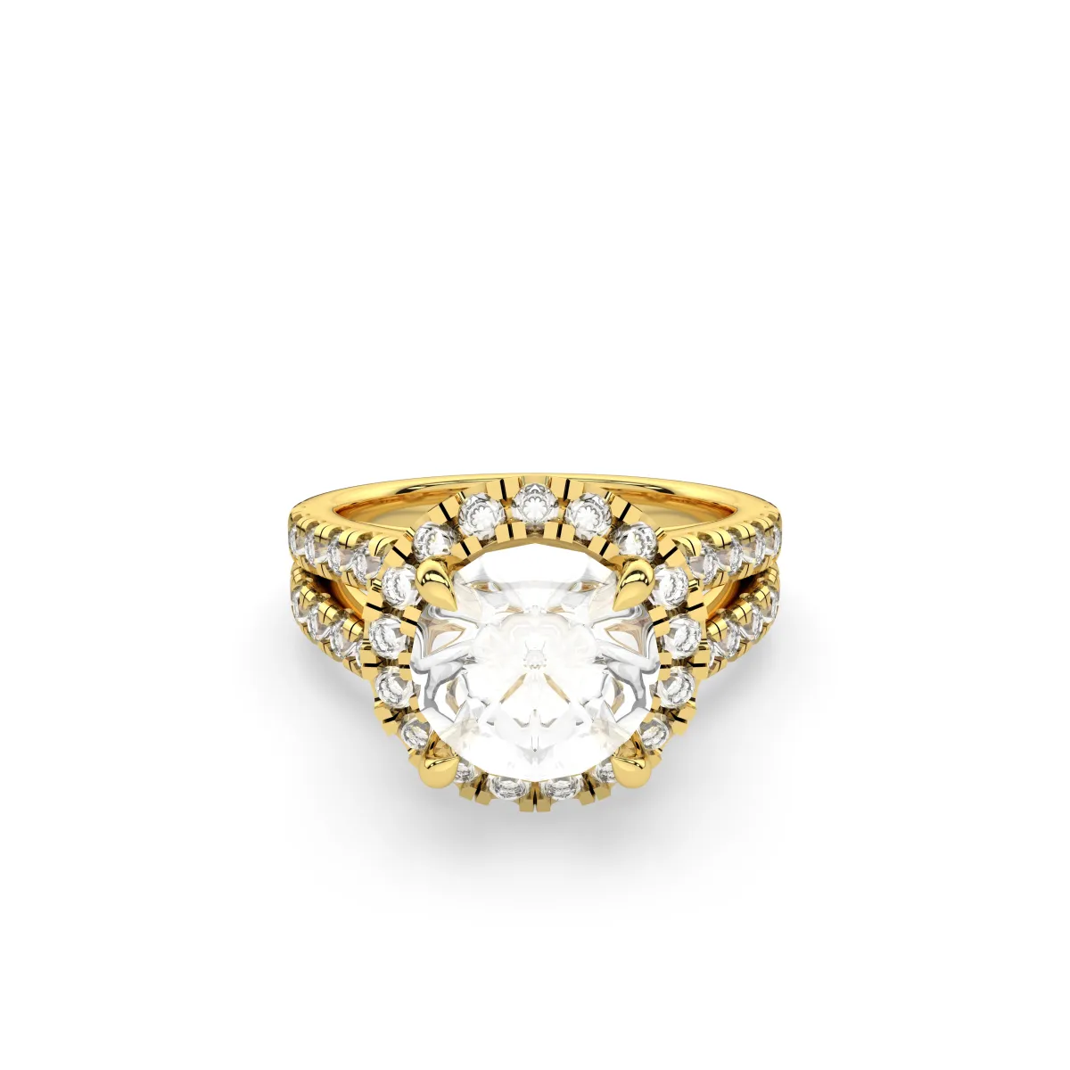 Halo Solitaire Split Shank Diamond Engagement Ring