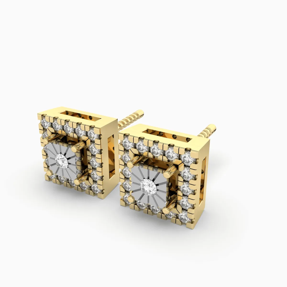 0.14 CT.T.W Natural Diamond Cluster Square Frame Natural Diamond Stud Earring