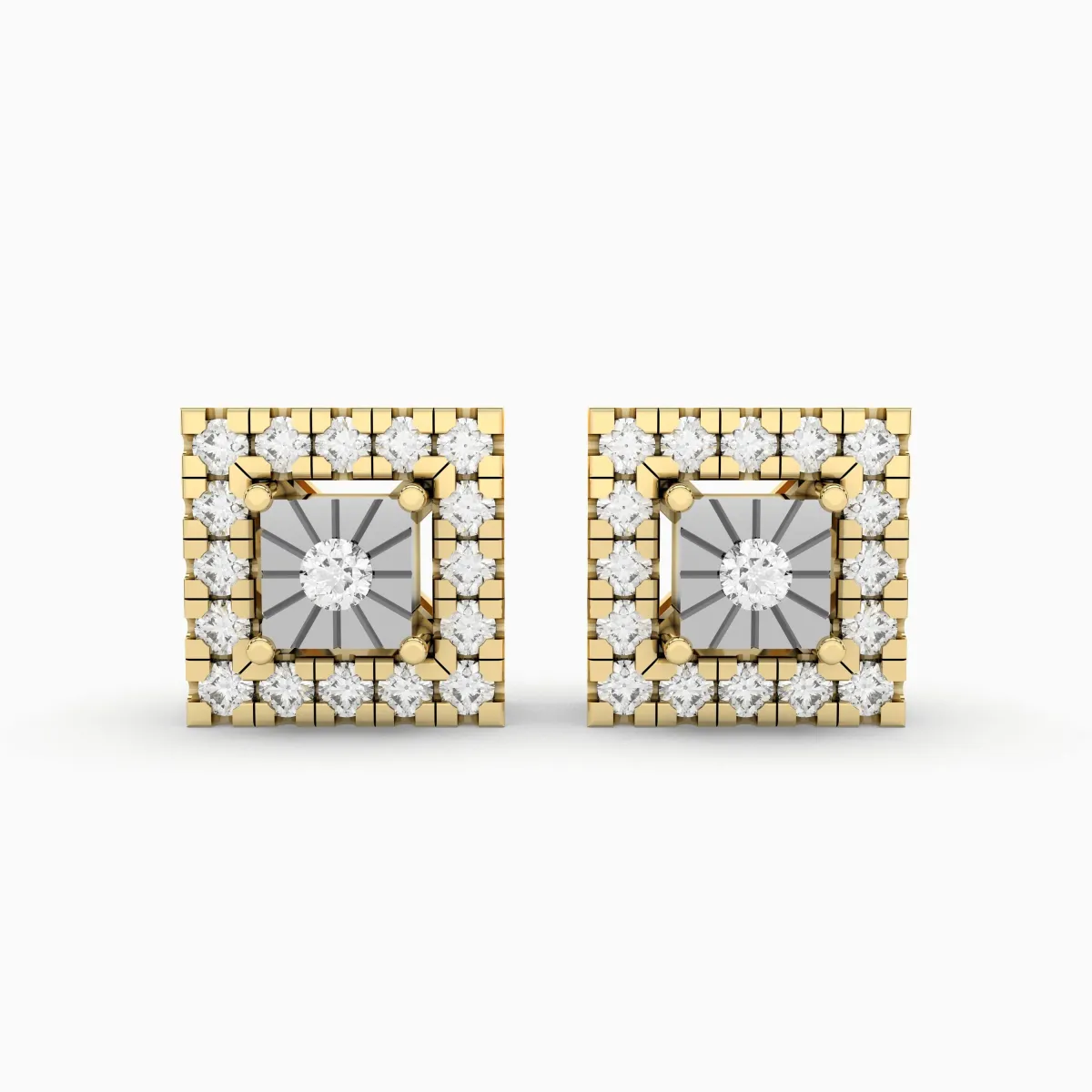 0.14 CT.T.W Natural Diamond Cluster Square Frame Natural Diamond Stud Earring