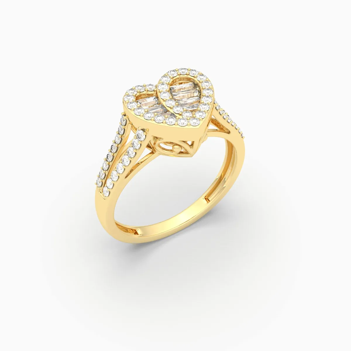 Round And Baguette Natural Diamond Heart Ring For Women's