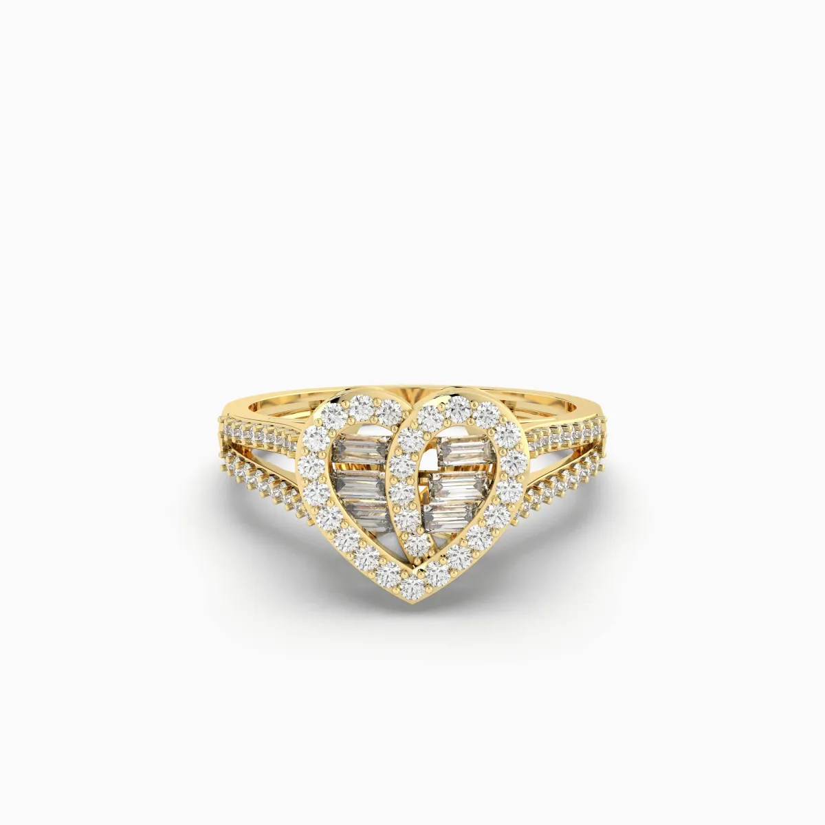 Round And Baguette Natural Diamond Heart Ring For Women's