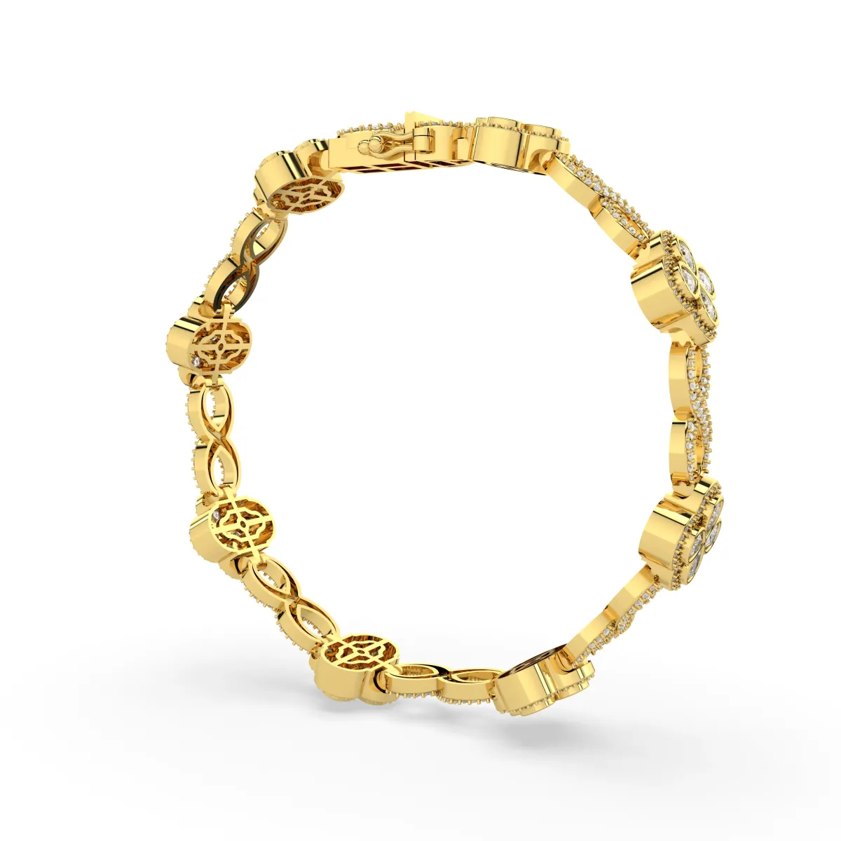 Natural Diamond Clover-Motif Link Bracelet