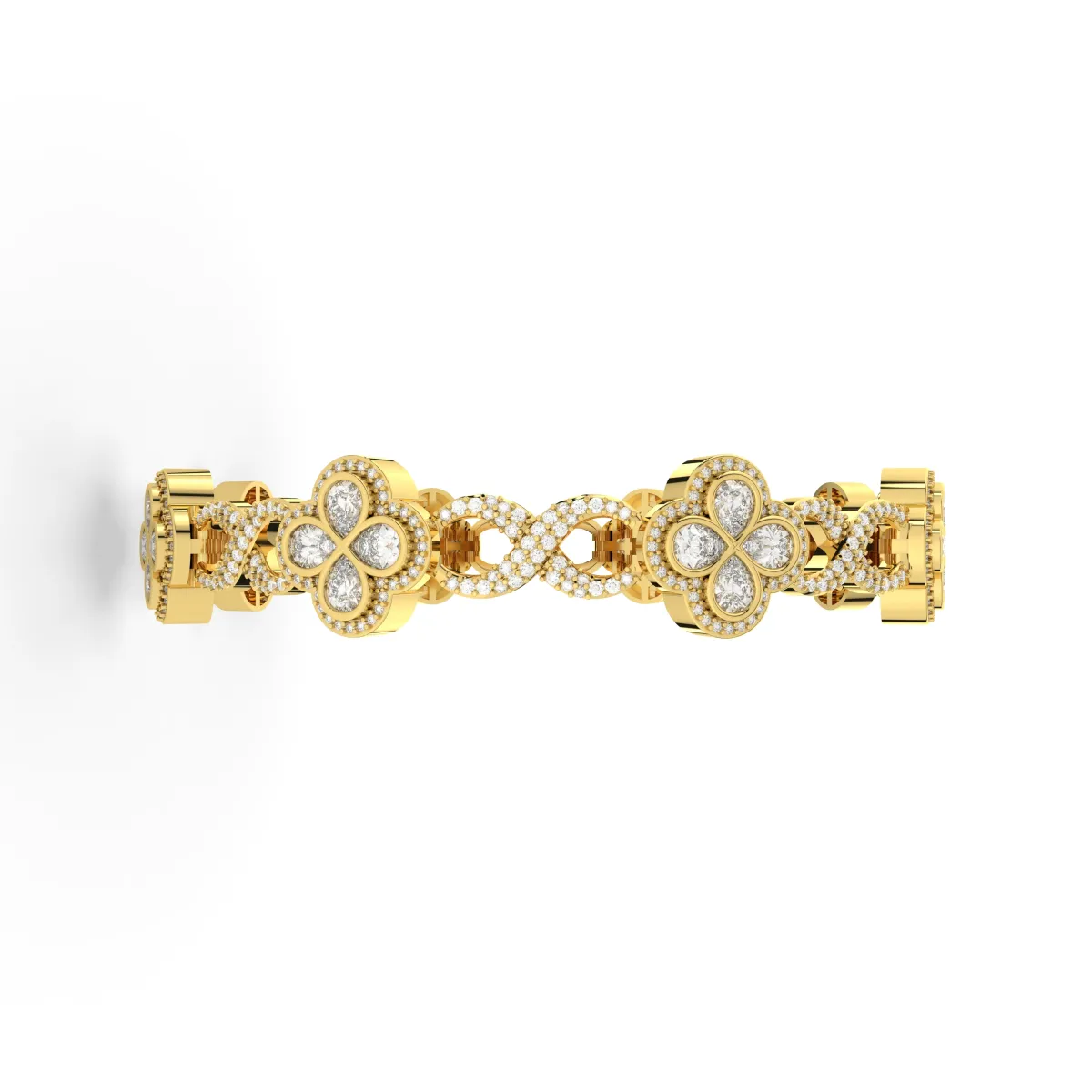 Natural Diamond Clover-Motif Link Bracelet
