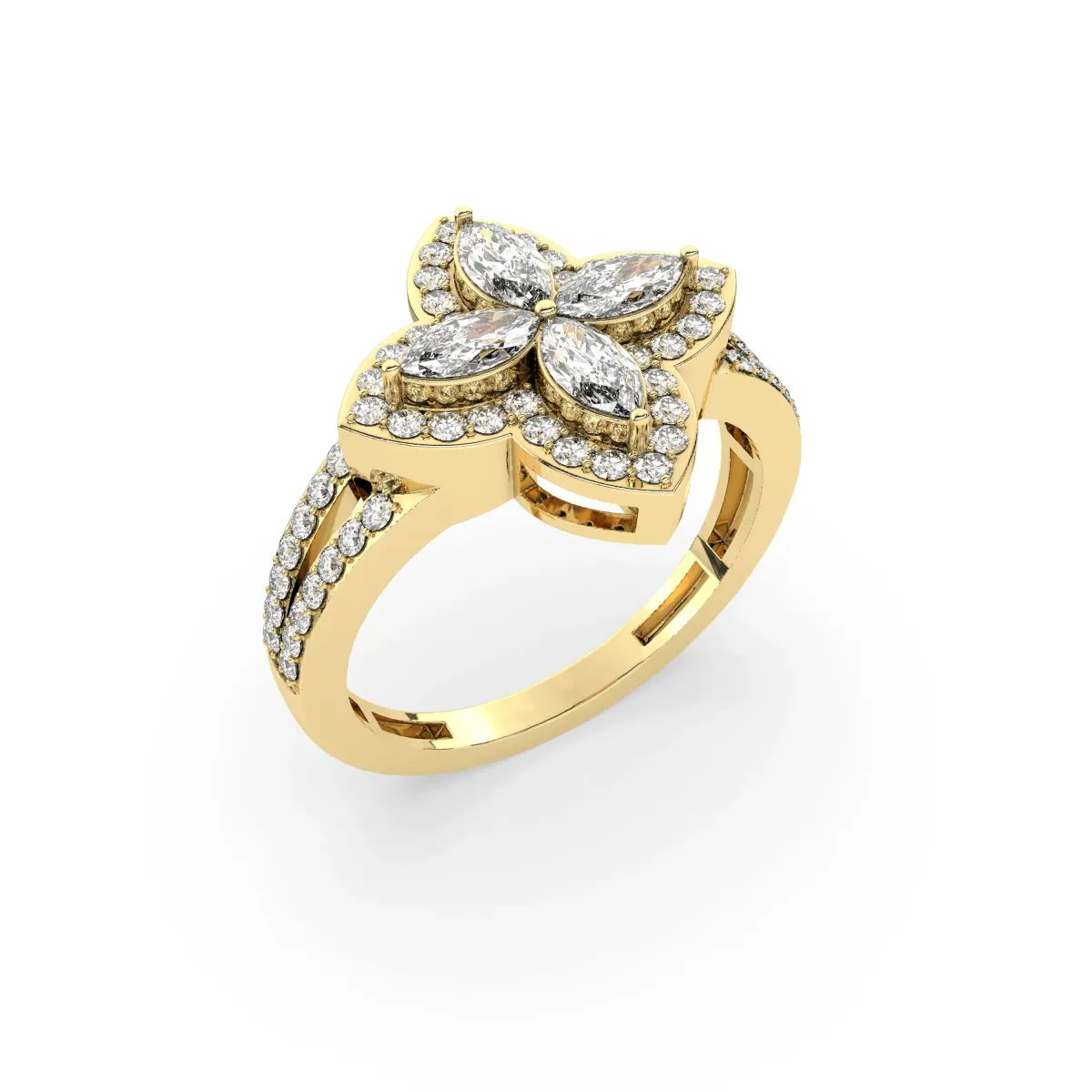 Gold Natural Diamond Petal Ring