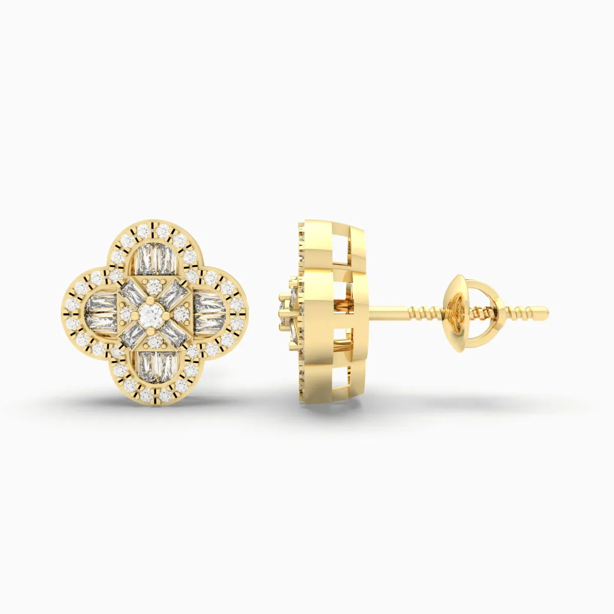 Gold Fancy  Natural Diamond Elegant Floral Earrings