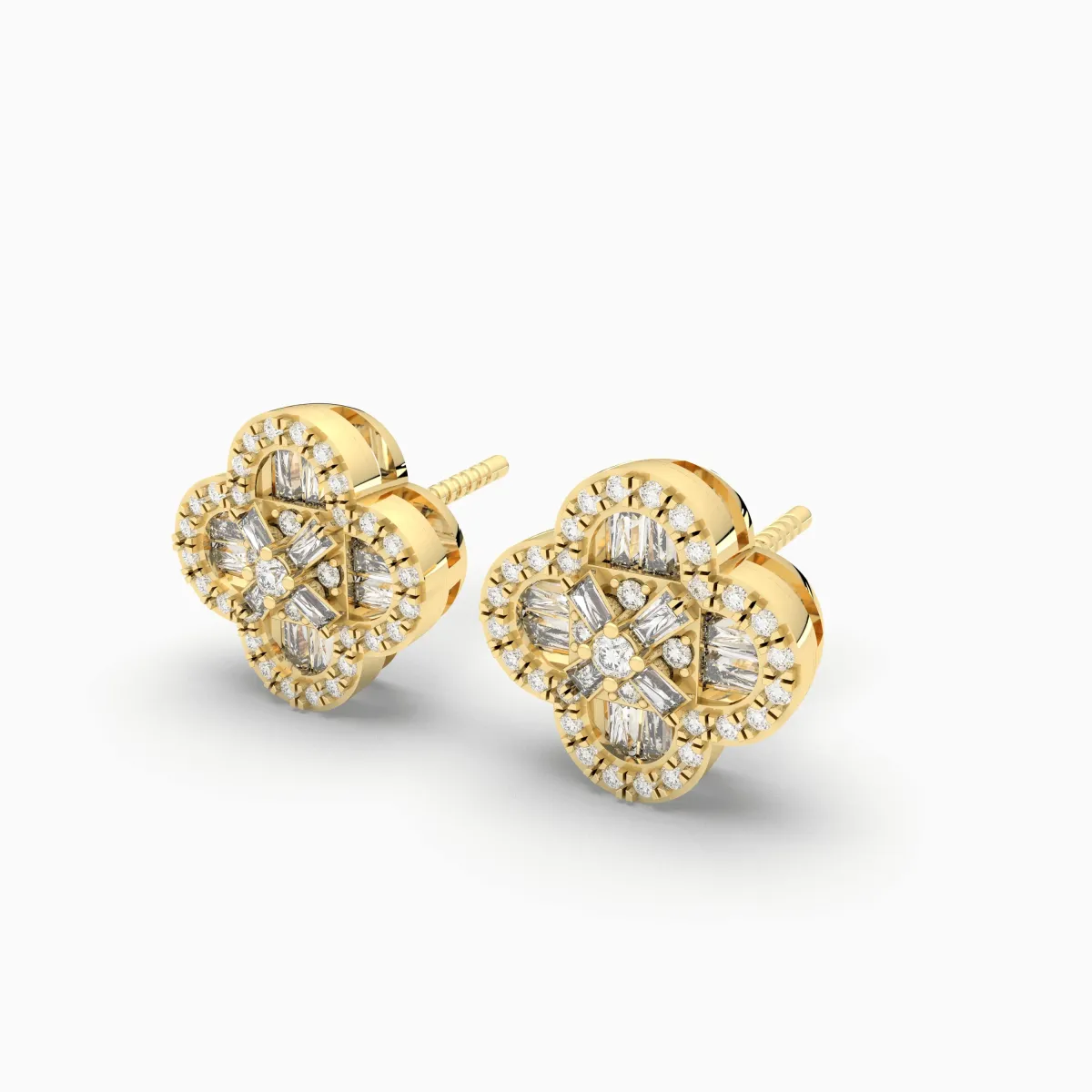 Gold Fancy  Natural Diamond Elegant Floral Earrings