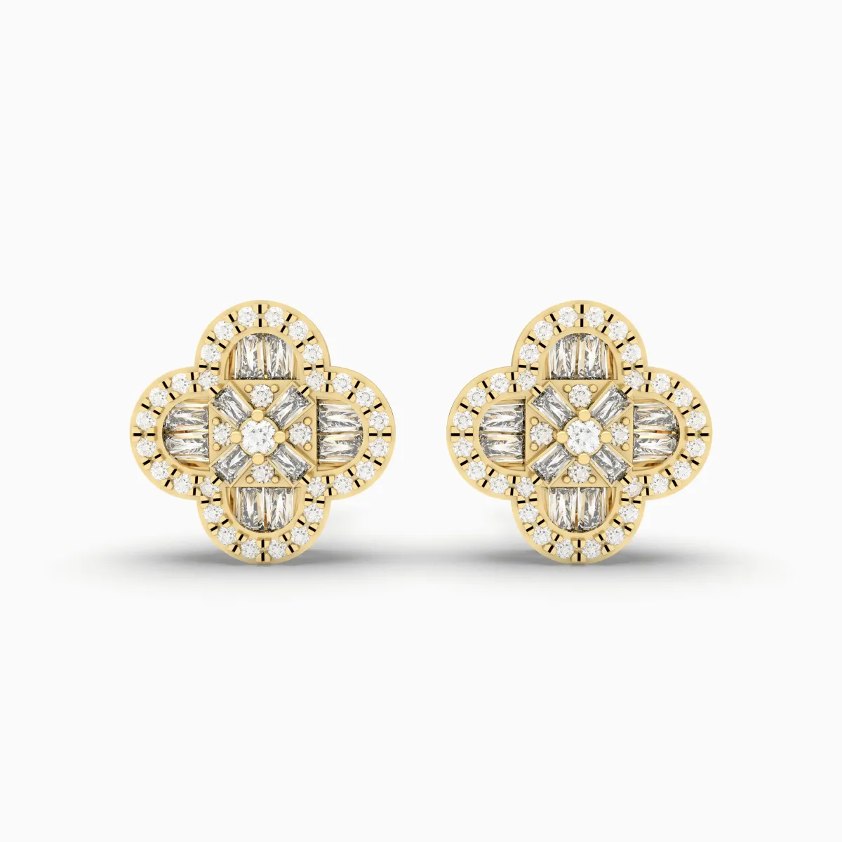 Gold Fancy  Natural Diamond Elegant Floral Earrings