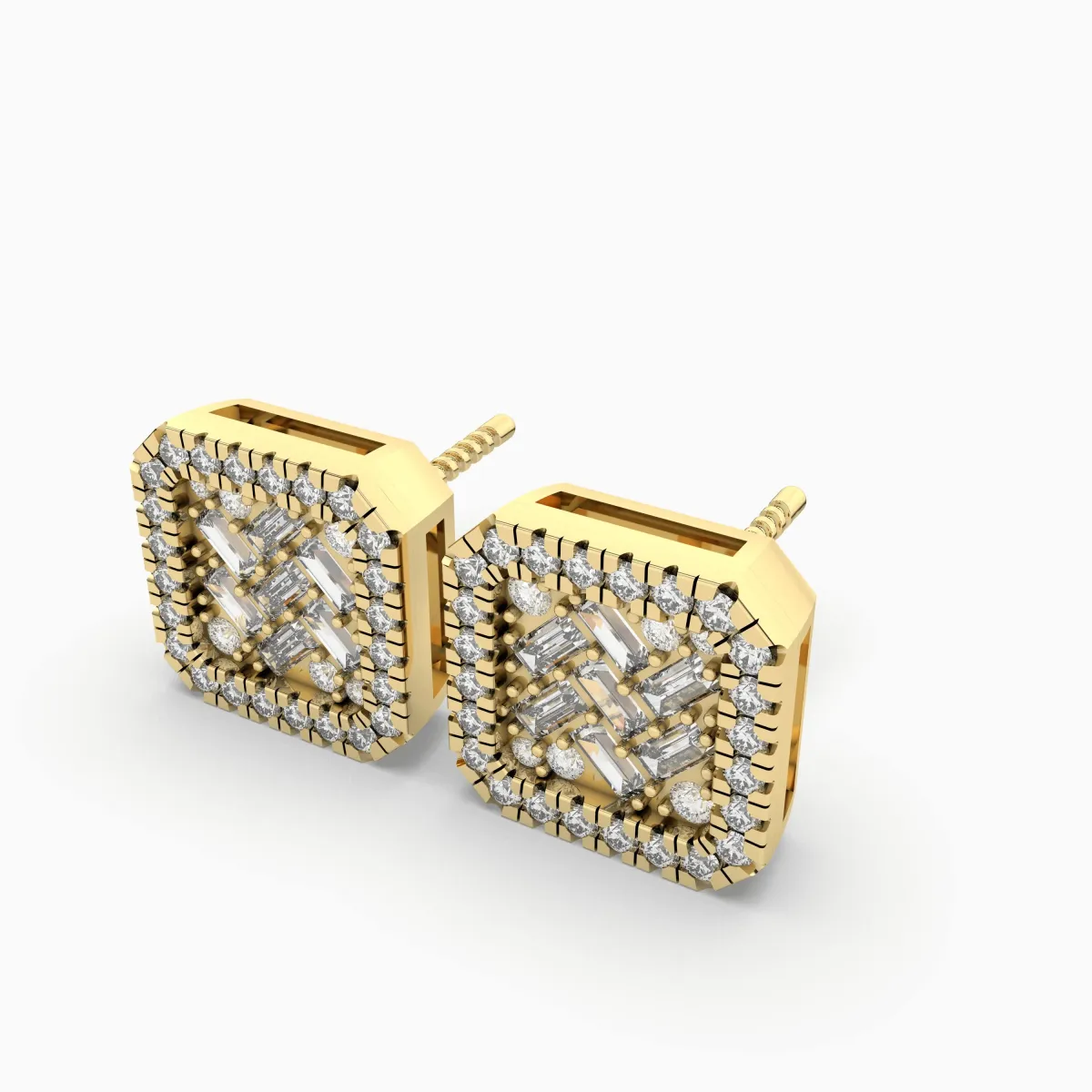Square Natural Diamond Stud Earring