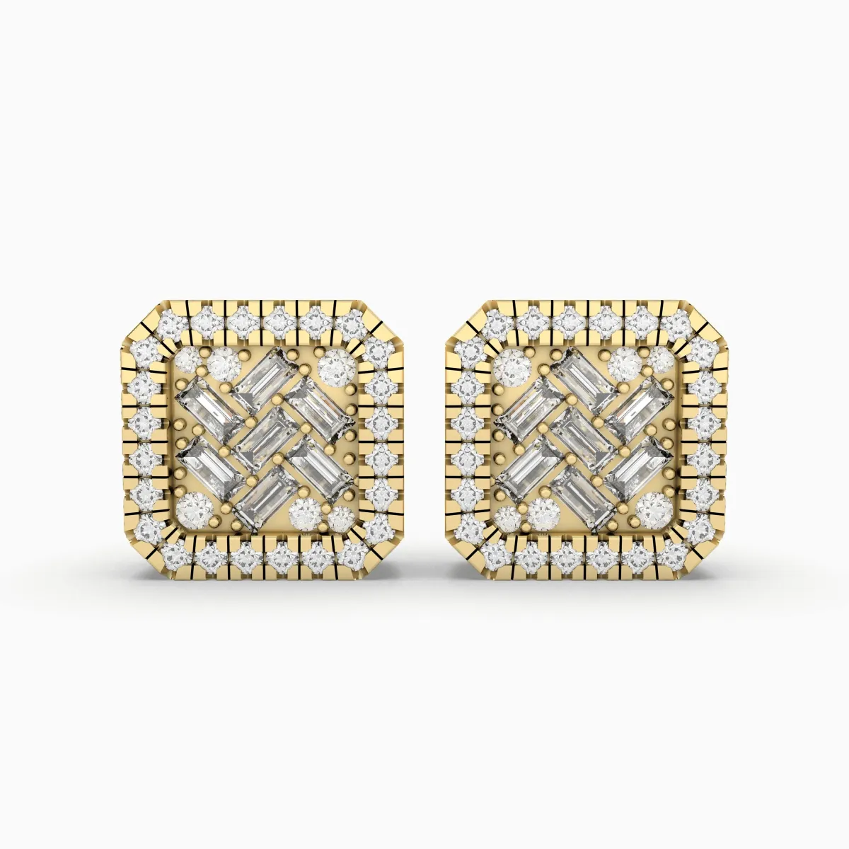 Square Natural Diamond Stud Earring