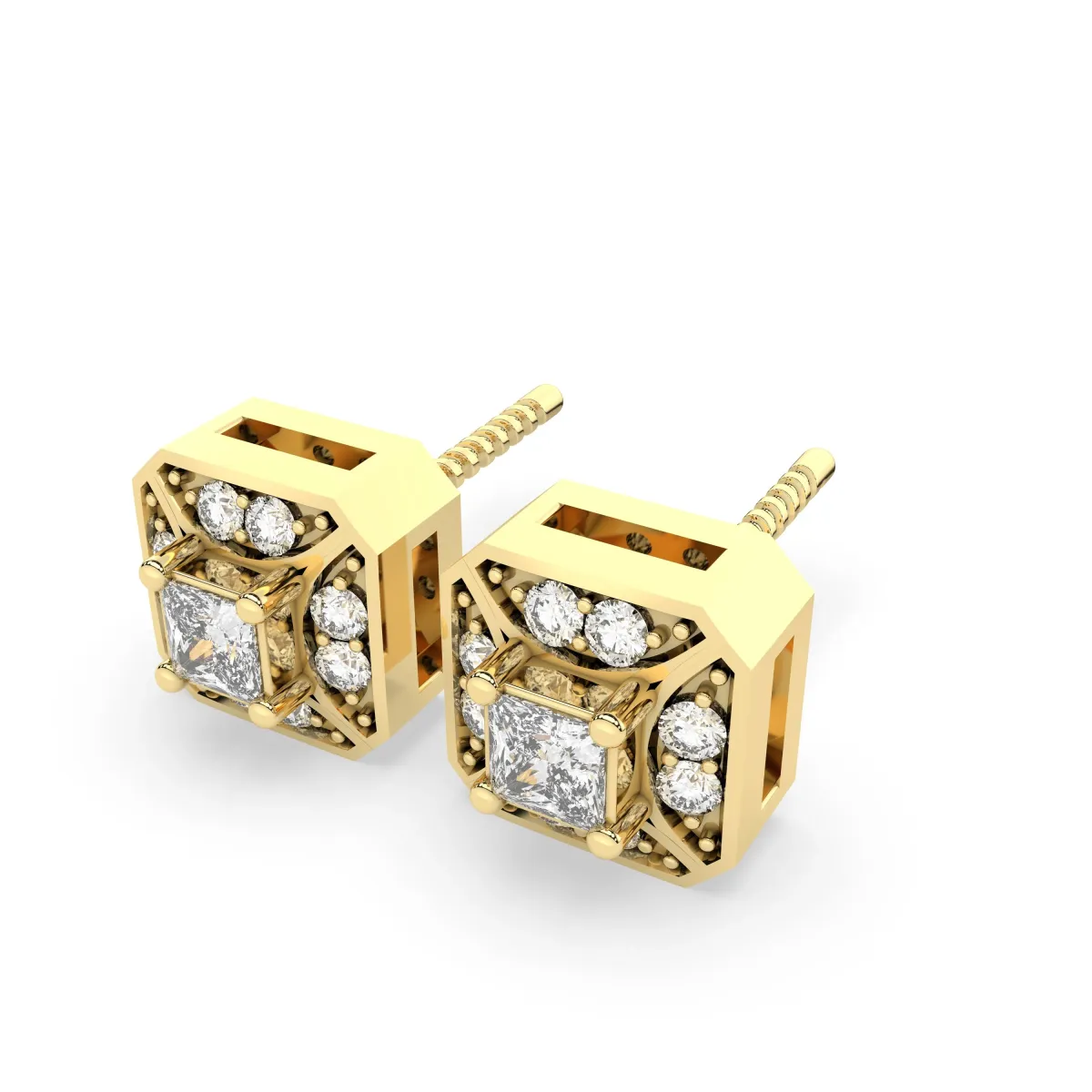 Solid Gold Square 0.54 CT.T.W Natural Diamond Stud Earrings