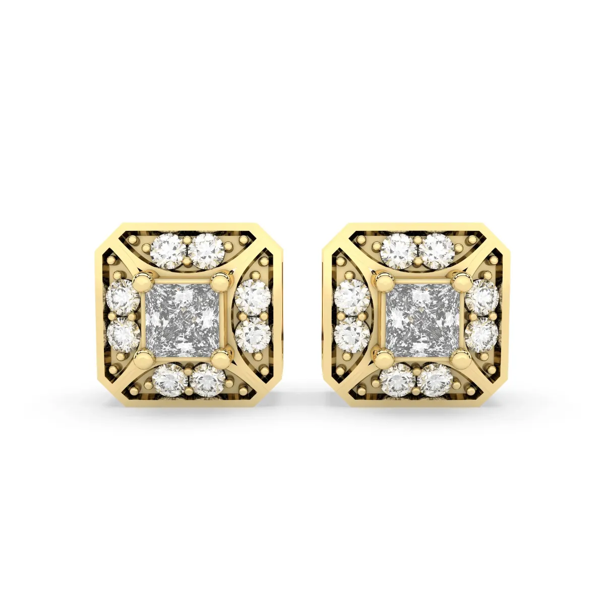 Solid Gold Square 0.54 CT.T.W Natural Diamond Stud Earrings