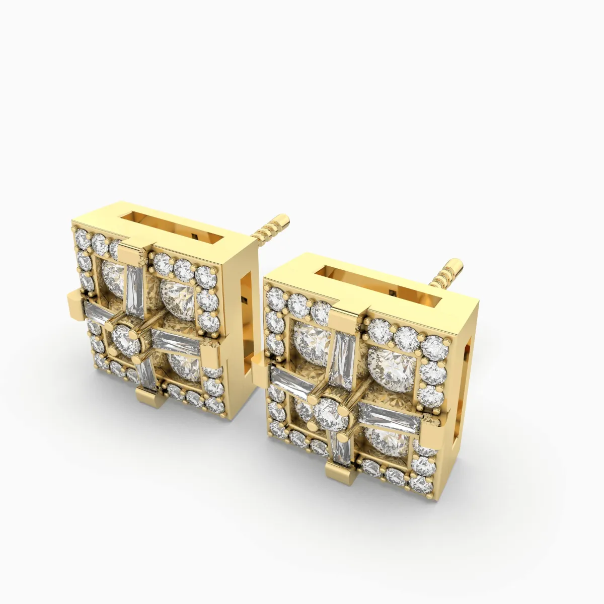 10K Cushion Frame Halo Gold Natural Diamond Earrings For Women