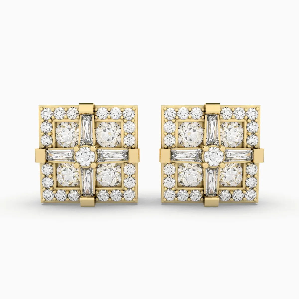 10K Cushion Frame Halo Gold Natural Diamond Earrings For Women