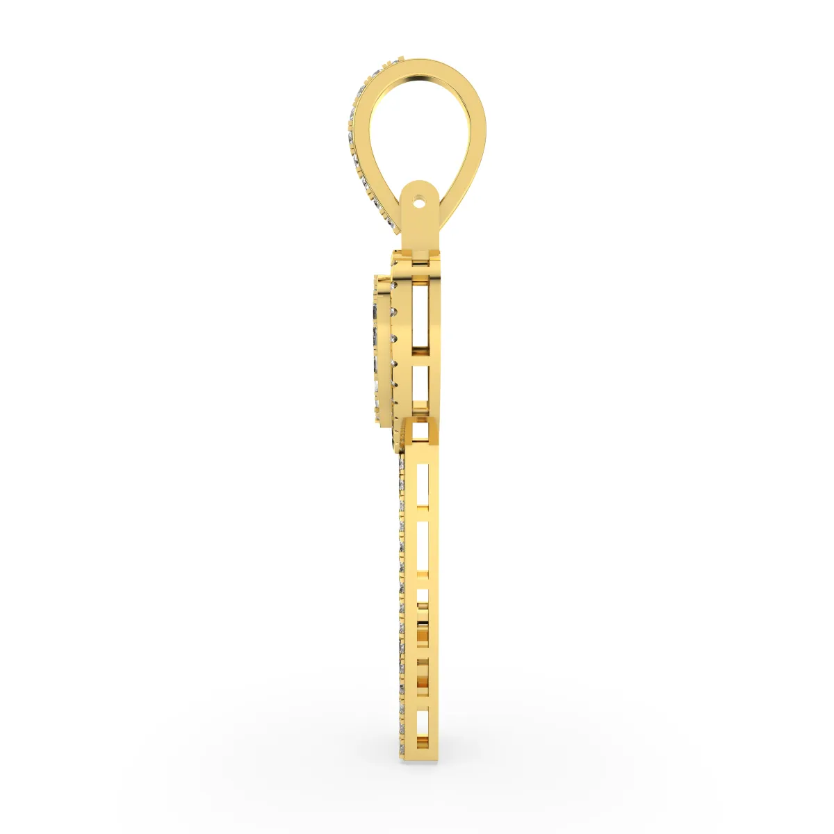 Round And Baguette Natural Diamond Love Heart Key Charm Pendant