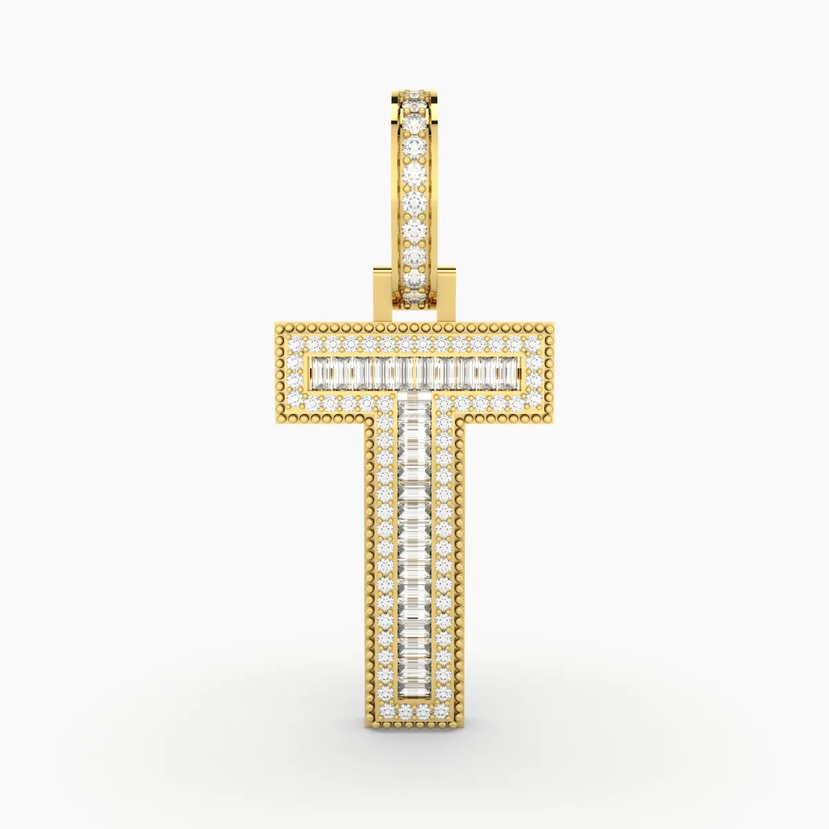 Letter T Initial Baguette And Round Natural Diamond Pendant