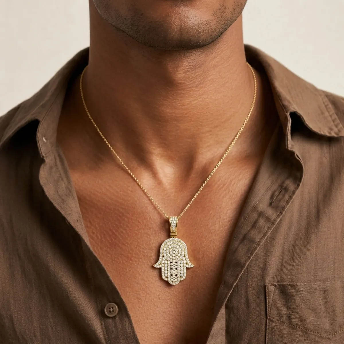 Men'S Natural Diamond Hamsa Pendant