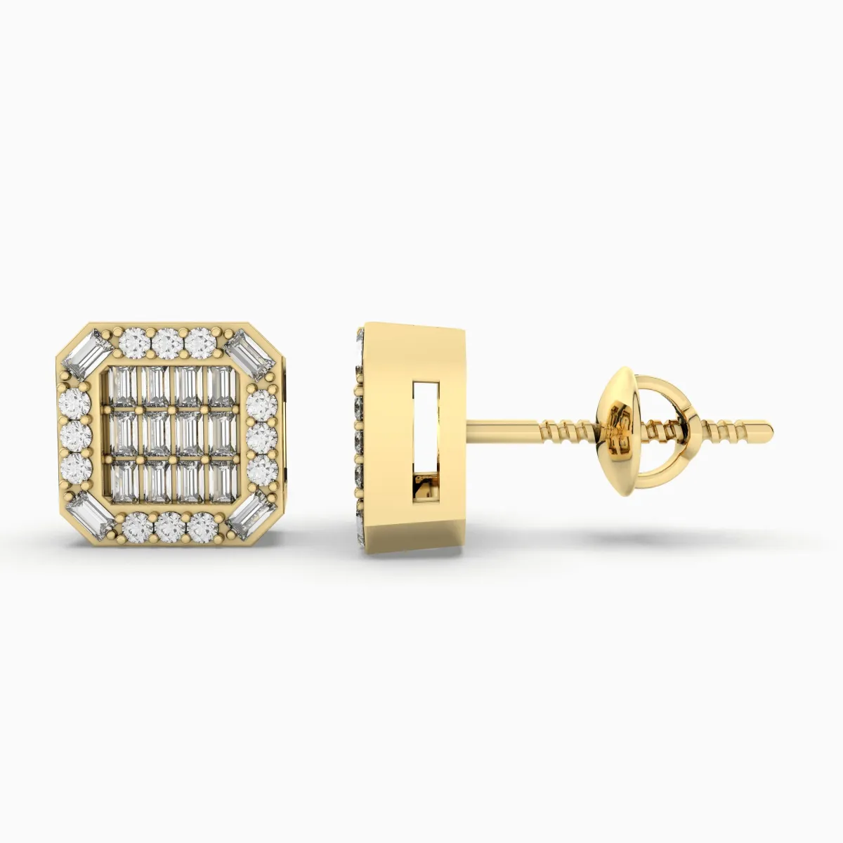 Natural Diamond Cluster Square Frame Natural Diamond Stud Earrings For Women