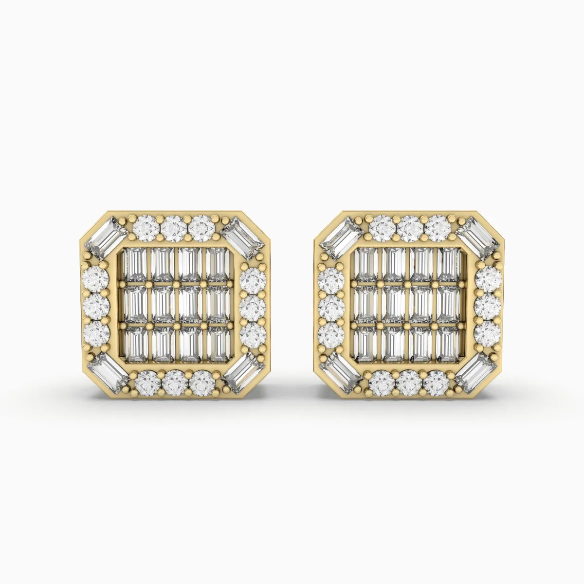 Natural Diamond Cluster Square Frame Natural Diamond Stud Earrings For Women