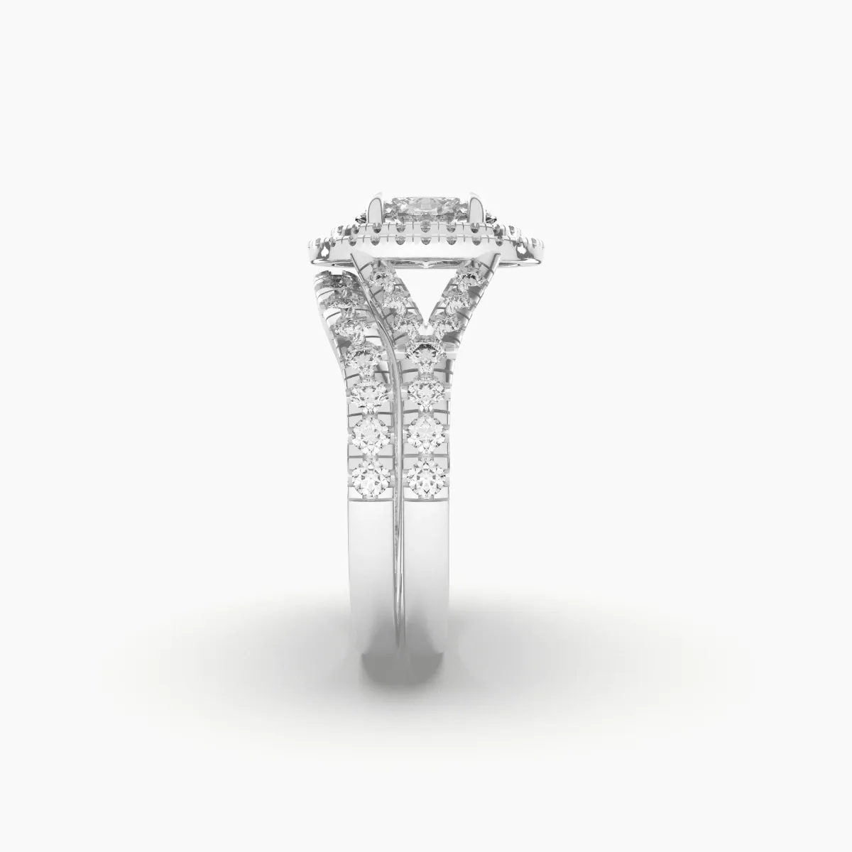 Split Shank Oval Diamond Double Halo Engagement Ring