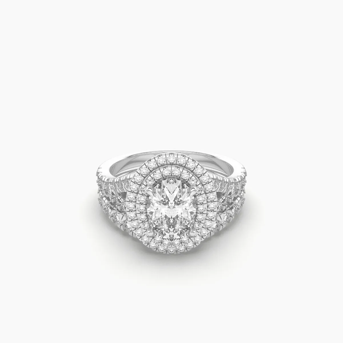 Split Shank Oval Diamond Double Halo Engagement Ring