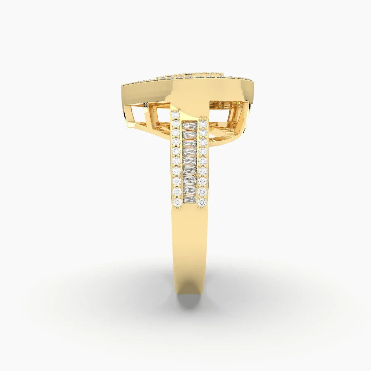 Baguette And Round Natural Diamond Bubble Heart Ring