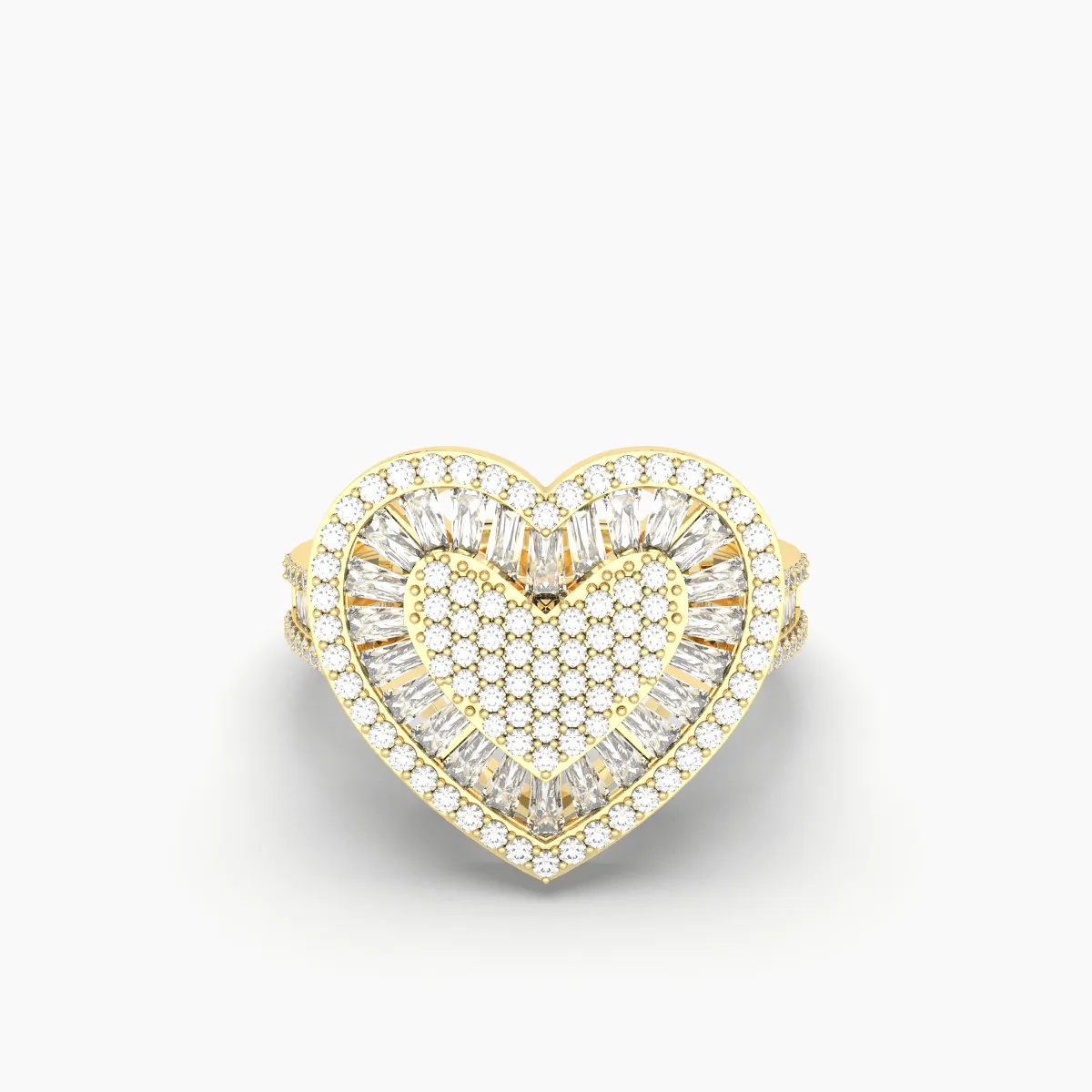 Baguette And Round Natural Diamond Bubble Heart Ring